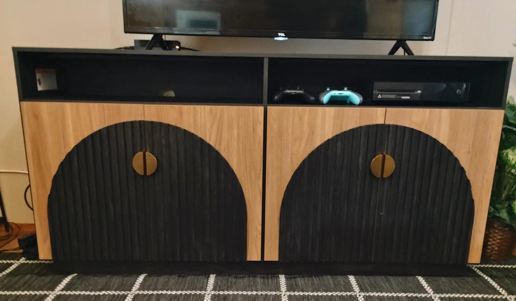 TV-Schrank-Set, Schwarz, Kamel, Mid-Century Modern, 2-teilig, hoch, Stauraum, verstellbare Regalböden/Türen