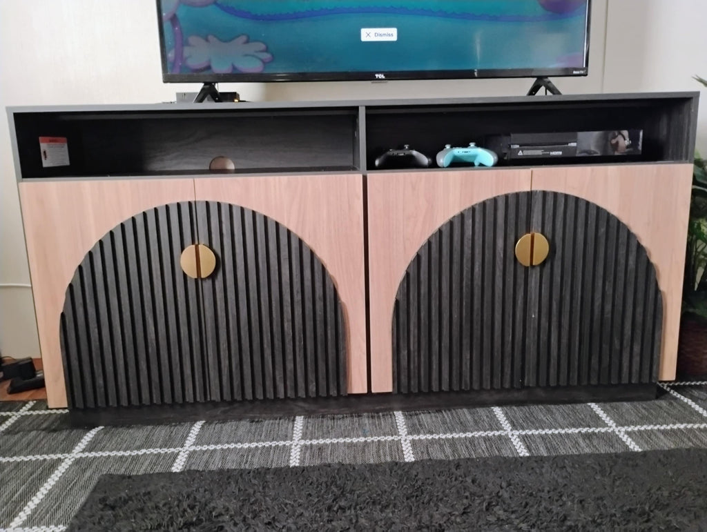 TV-Schrank-Set, Schwarz, Kamel, Mid-Century Modern, 2-teilig, hoch, Stauraum, verstellbare Regalböden/Türen