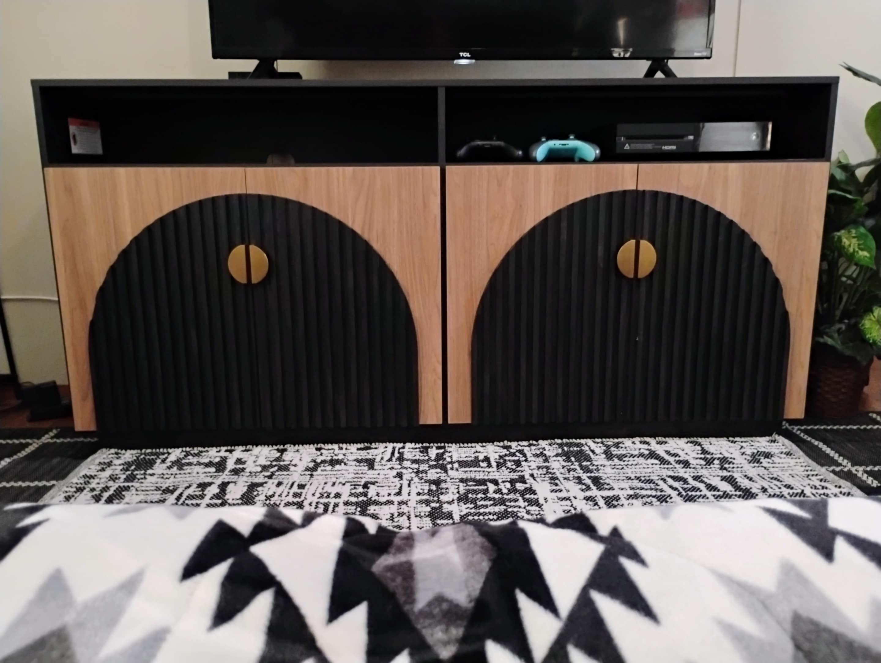 TV-Schrank-Set, Schwarz, Kamel, Mid-Century Modern, 2-teilig, hoch, Stauraum, verstellbare Regalböden/Türen