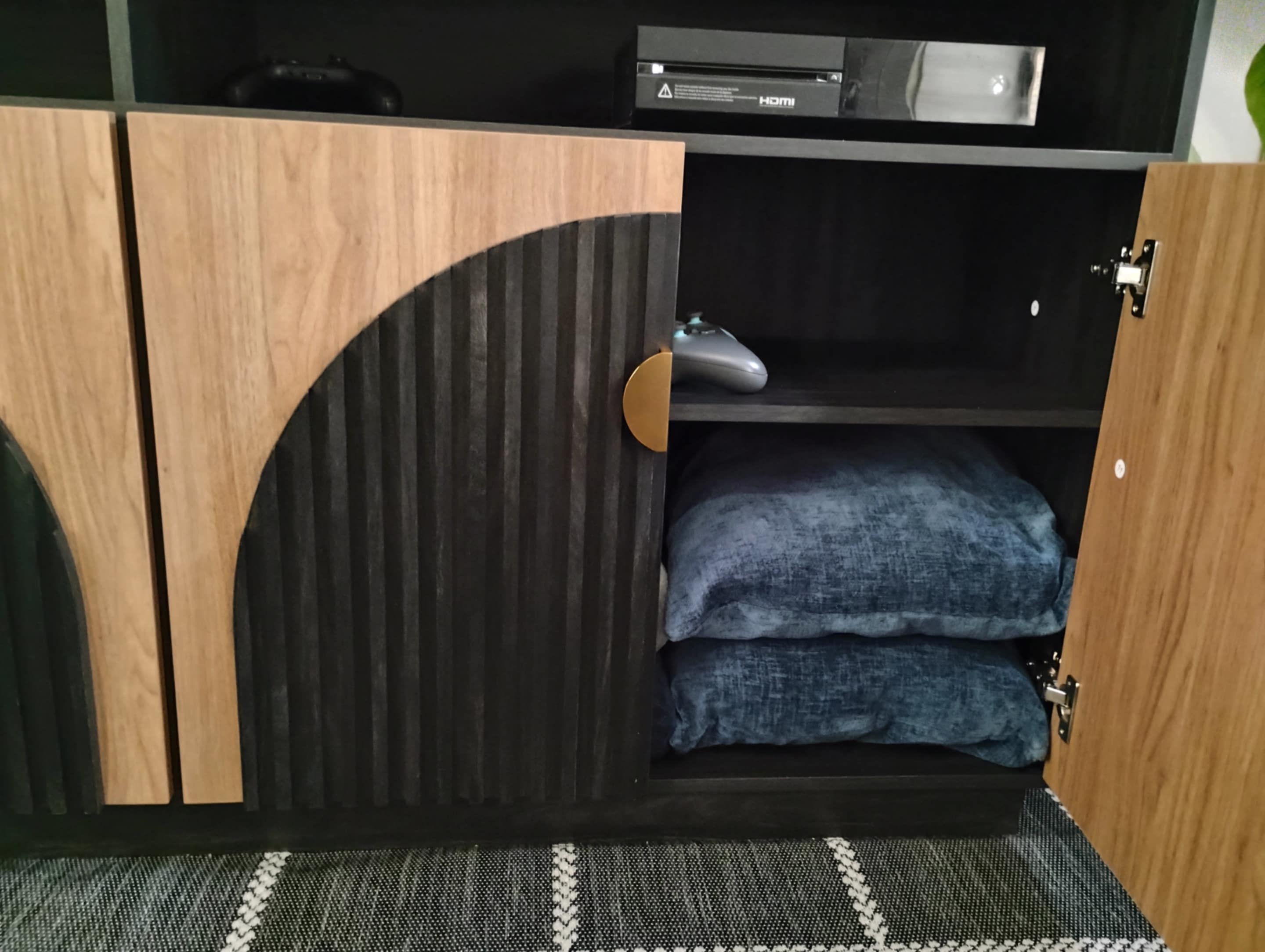 TV-Schrank-Set, Schwarz, Kamel, Mid-Century Modern, 2-teilig, hoch, Stauraum, verstellbare Regalböden/Türen