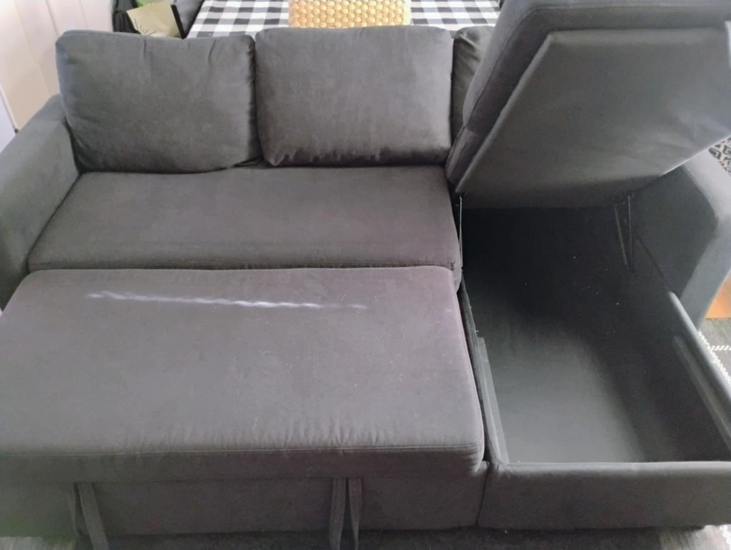 Schnittsofa – festes, weiches schwarzes Sofa mit Stauraum, ausziehbares Schlafsofa