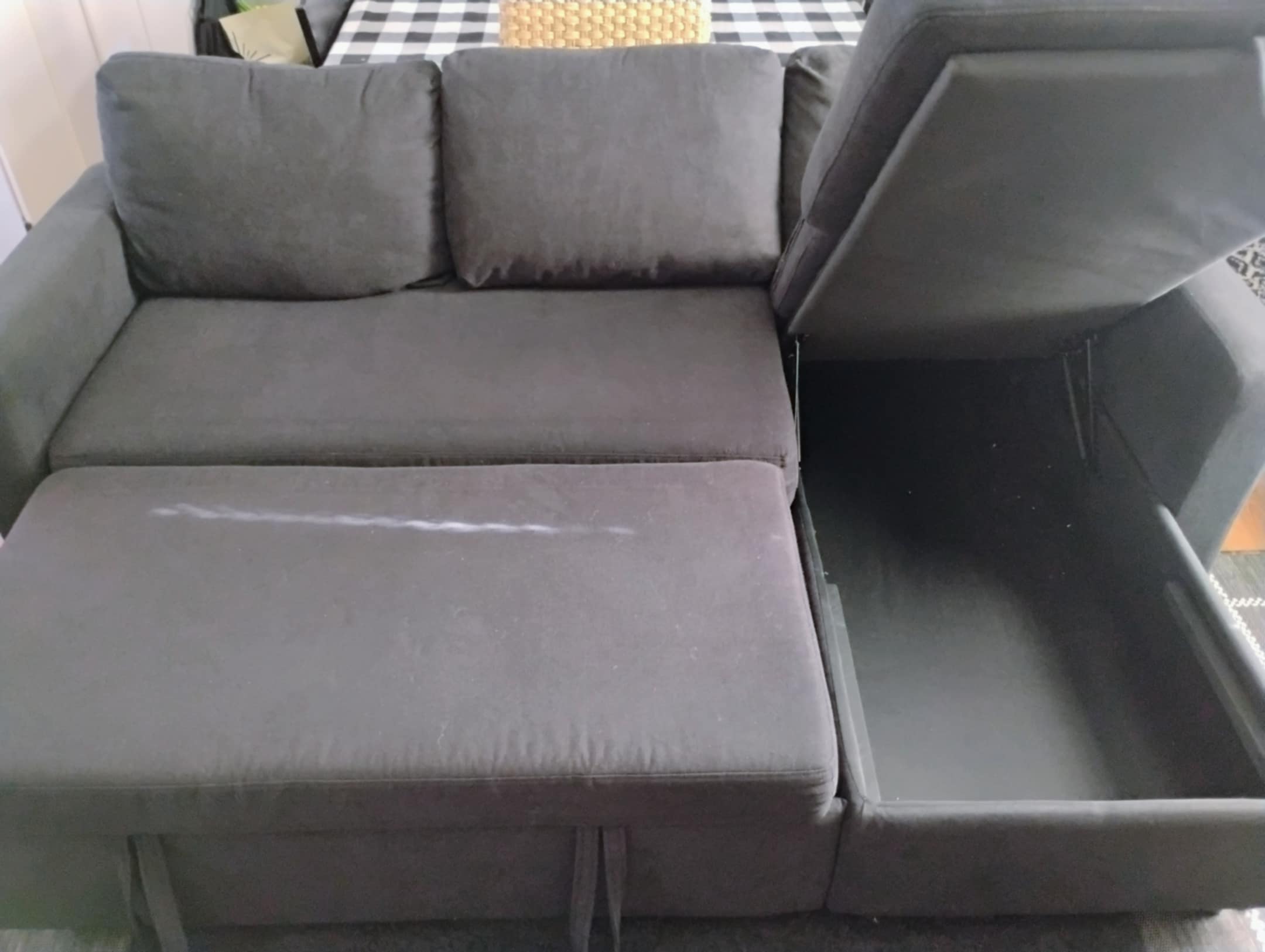 Schnittsofa – festes, weiches schwarzes Sofa mit Stauraum, ausziehbares Schlafsofa