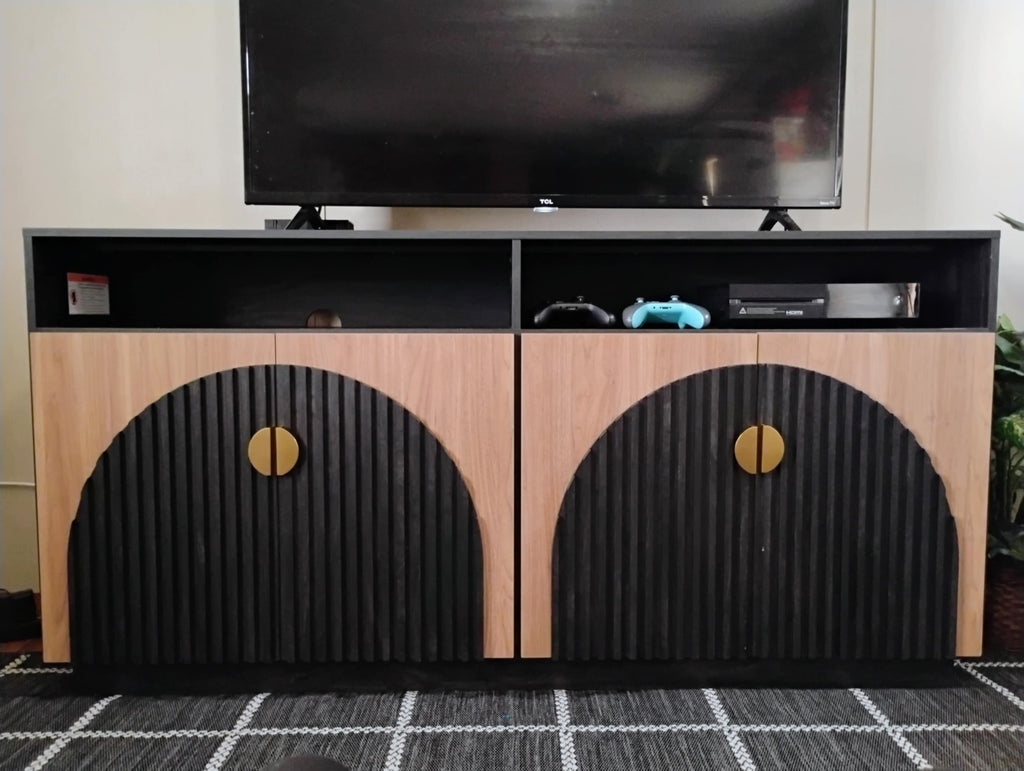 TV-Schrank-Set, Schwarz, Kamel, Mid-Century Modern, 2-teilig, hoch, Stauraum, verstellbare Regalböden/Türen