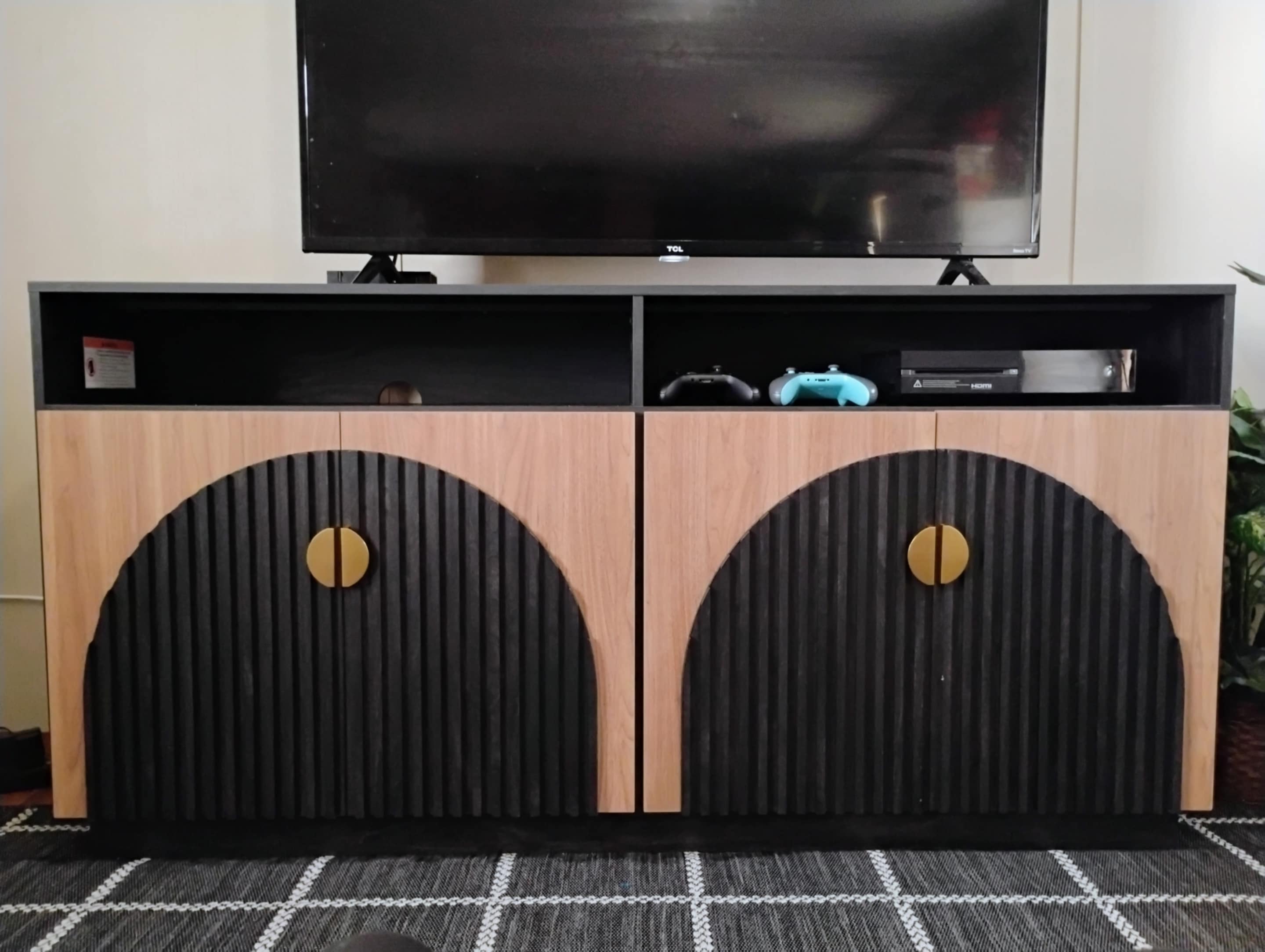 TV-Schrank-Set, Schwarz, Kamel, Mid-Century Modern, 2-teilig, hoch, Stauraum, verstellbare Regalböden/Türen